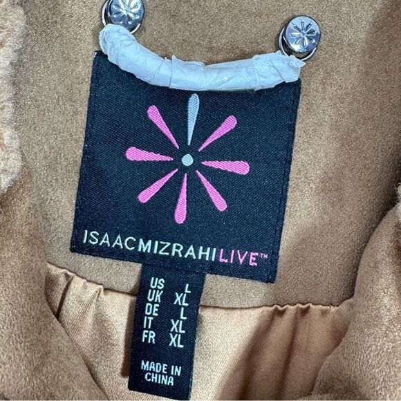 Isaac Mizrahi Faux Sherpa Faux Suede Trim Teddy Coat Tan Large - Picture 10 of 12